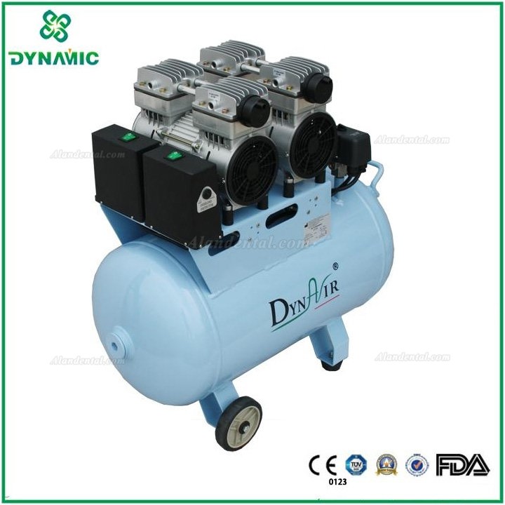 DYNAIR DA7002 Dental Noiseless Oilless Air Compressor Motors Oil Free 50L Tank 1500W 304L/min